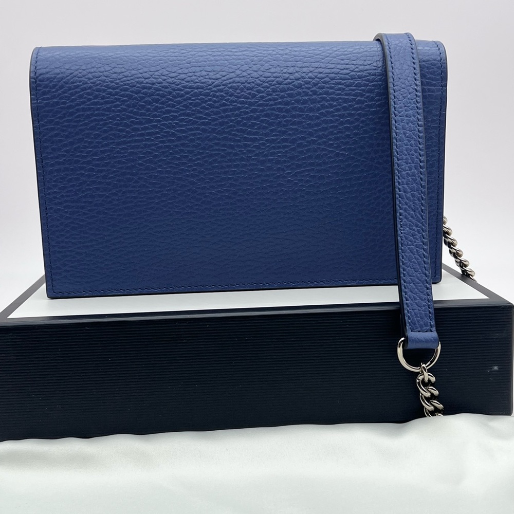 ❌SOLD❌NWT Gucci Dollar Calfskin Interlocking G Chain Wallet Bag Caspian Blue - Picture 4 of 13